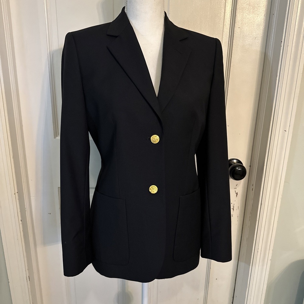 Brooks Brothers 346 Loro Piana 2 Gold Button Jacket Blazer Women Sz2 Black Wool